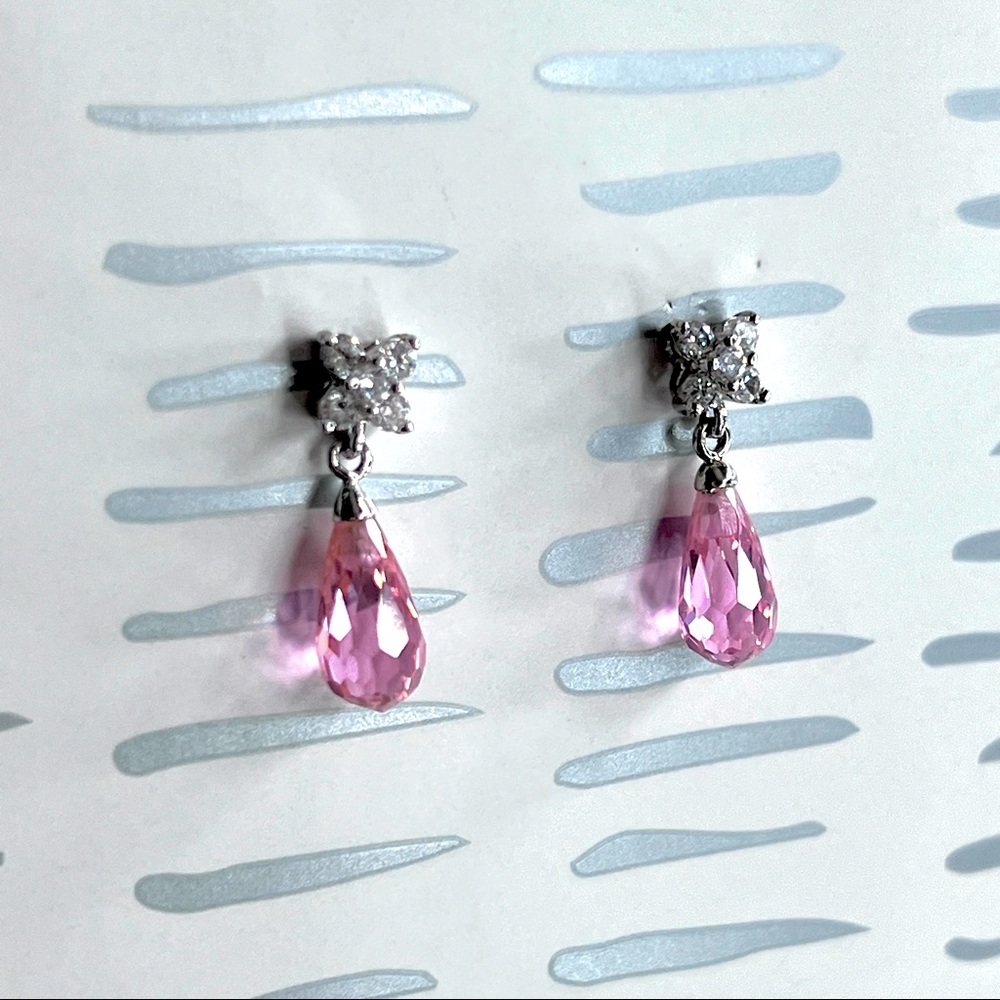 Faux diamond and pink crystal pierced earrings